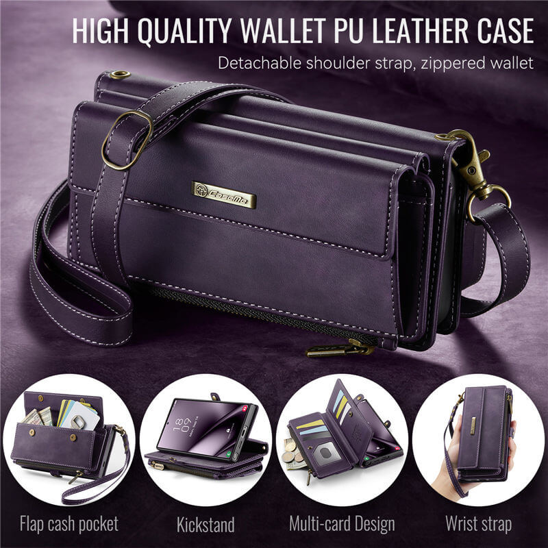 CaseMe Samsung Galaxy S25 Ultra Wallet Case – RFID Blocking, 9 Card Slots, Crossbody Strap & Wireless Charging