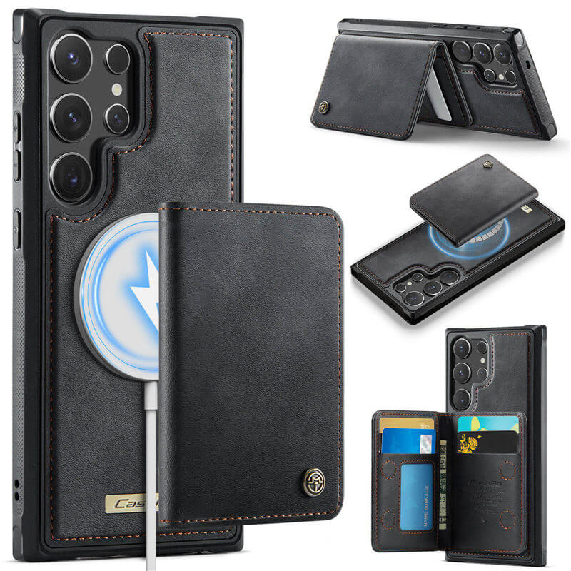 CaseMe Samsung Galaxy S24 Ultra 2-in-1 Magnetic Wallet Case with RFID Blocking & Wireless Charging - Black