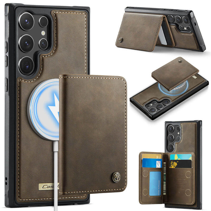 CaseMe Samsung Galaxy S24 Ultra 2-in-1 Magnetic Wallet Case with RFID Blocking & Wireless Charging - Coffee