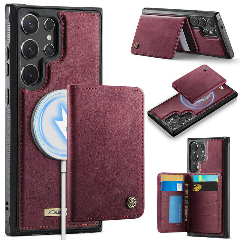 CaseMe Samsung Galaxy S24 Ultra 2-in-1 Magnetic Wallet Case with RFID Blocking & Wireless Charging - Red