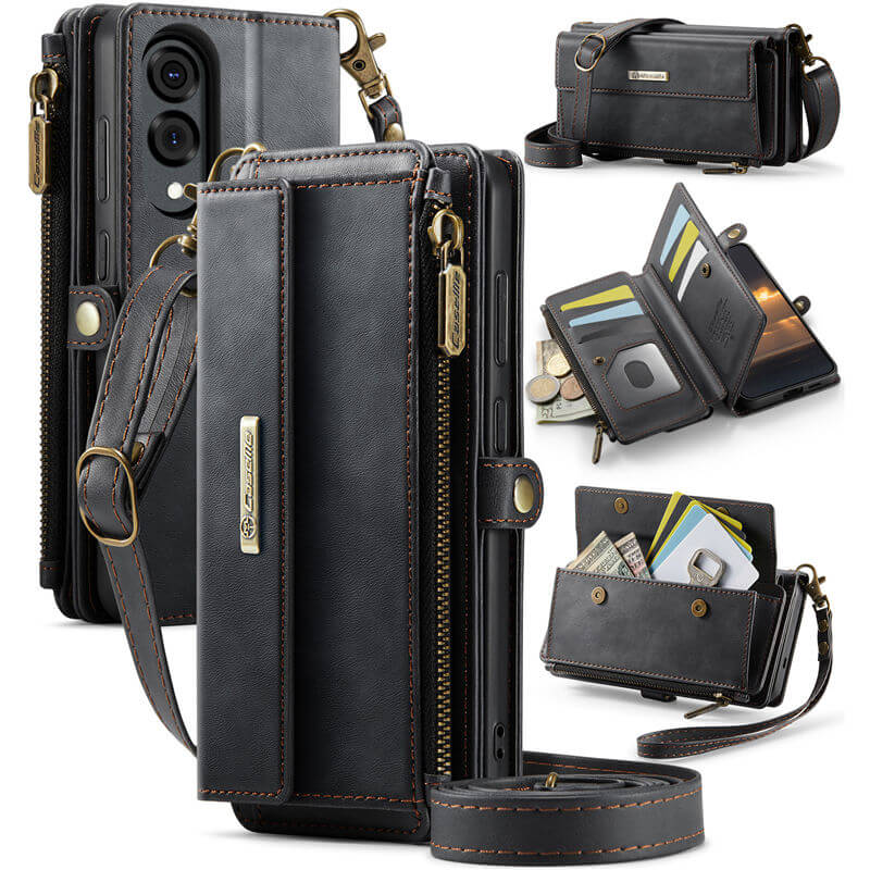 CaseMe Samsung Galaxy S25 Edge Wallet Case – RFID Blocking Crossbody Bag with 9 Card Slots & Wireless Charging Black