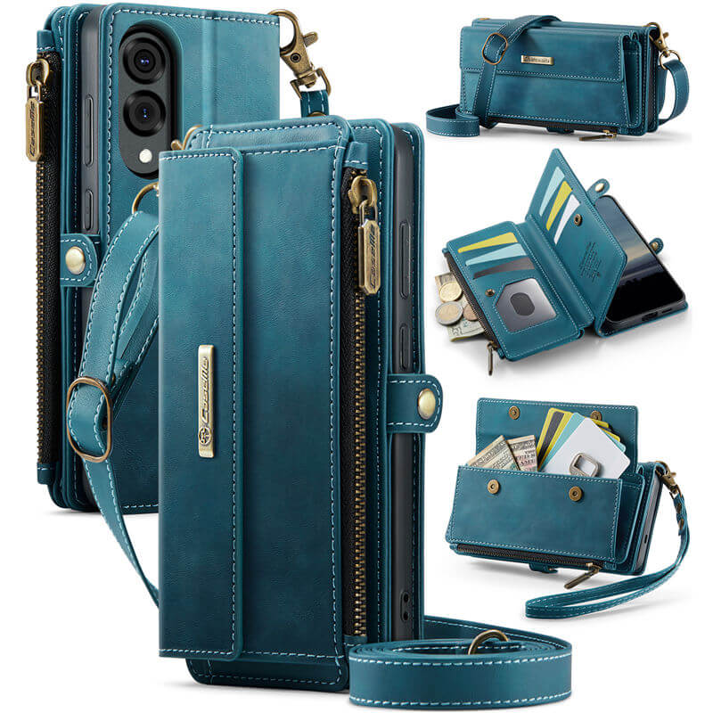 CaseMe Samsung Galaxy S25 Edge Wallet Case – RFID Blocking Crossbody Bag with 9 Card Slots & Wireless Charging Blue