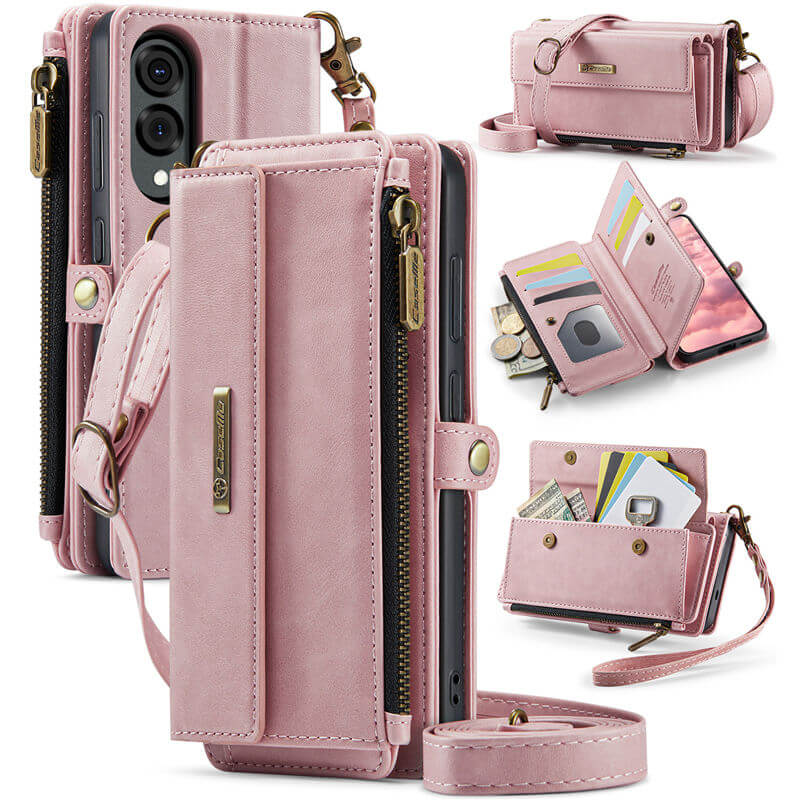 CaseMe Samsung Galaxy S25 Edge Wallet Case – RFID Blocking Crossbody Bag with 9 Card Slots & Wireless Charging Pink