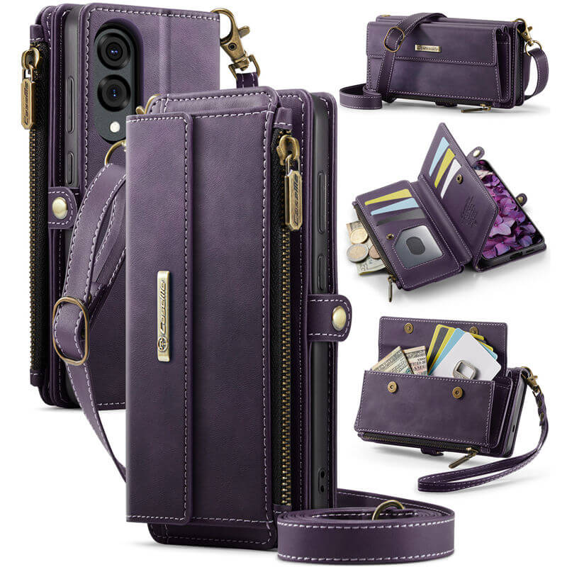 CaseMe Samsung Galaxy S25 Edge Wallet Case – RFID Blocking Crossbody Bag with 9 Card Slots & Wireless Charging Red
