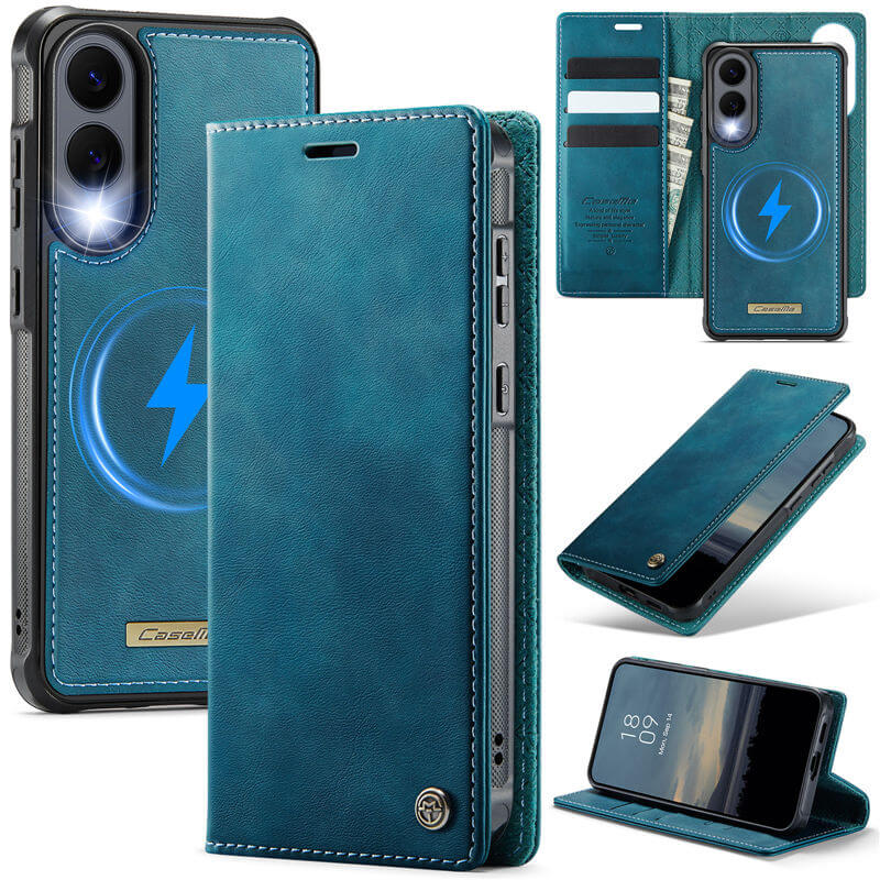 CaseMe Samsung Galaxy S25 Edge 2-in-1 Magnetic Wallet Case – Wireless Charging & RFID Blocking Blue