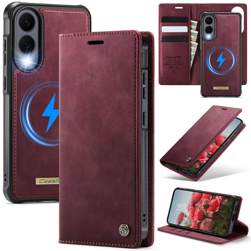 CaseMe Samsung Galaxy S25 Edge 2-in-1 Magnetic Wallet Case – Wireless Charging & RFID Blocking Red