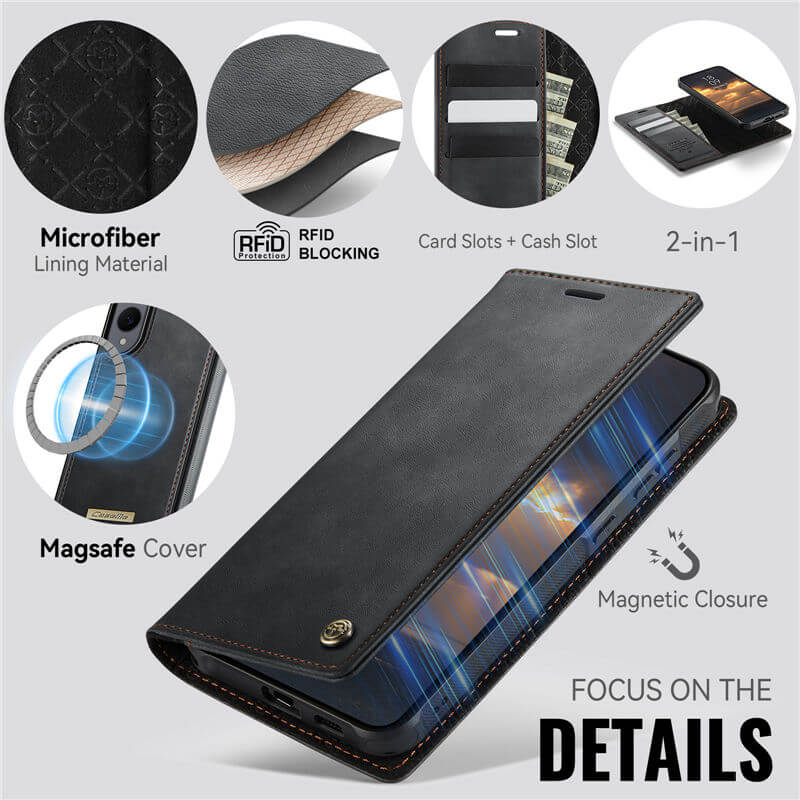 CaseMe Samsung Galaxy S25 Edge 2-in-1 Magnetic Wallet Case – Wireless Charging & RFID Blocking