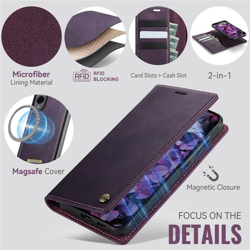 CaseMe Samsung Galaxy S25 Edge 2-in-1 Magnetic Wallet Case – Wireless Charging & RFID Blocking