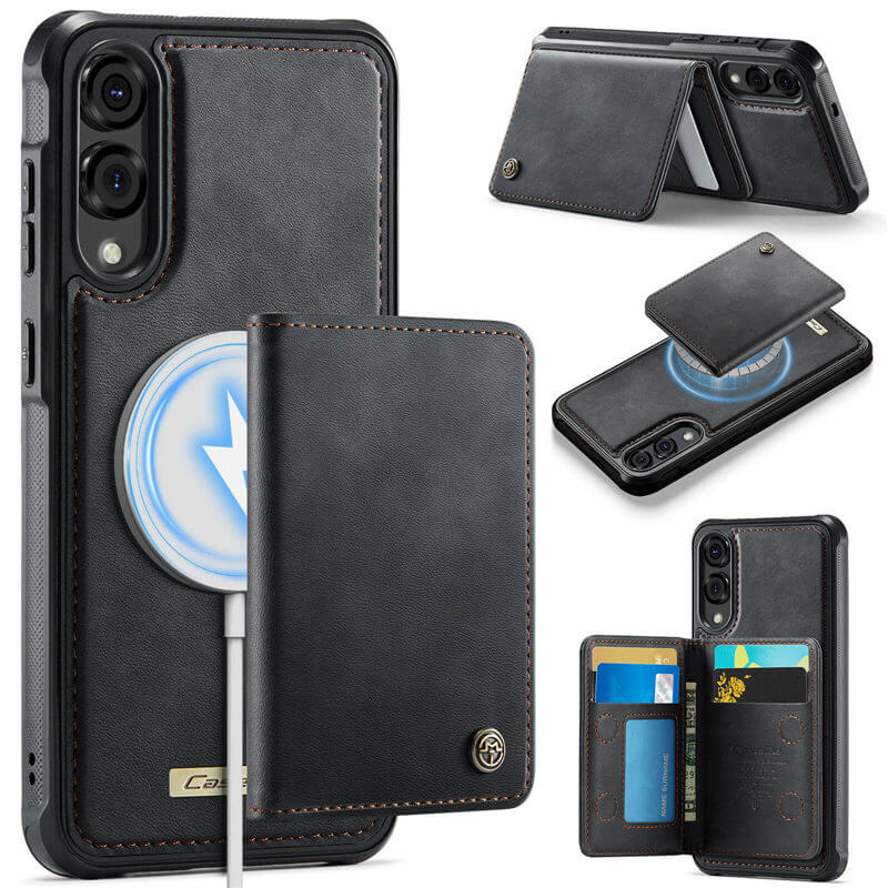 CaseMe Samsung Galaxy S25 Edge 2-in-1 Magnetic Wallet Case with RFID Blocking & Wireless Charging - Black