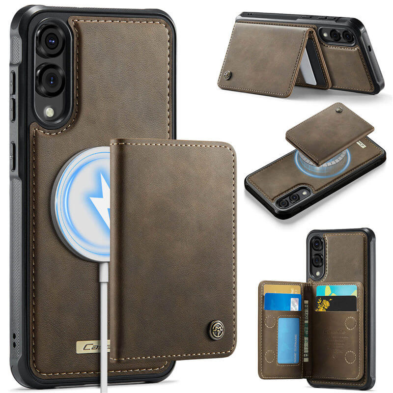 CaseMe Samsung Galaxy S25 Edge 2-in-1 Magnetic Wallet Case with RFID Blocking & Wireless Charging - Coffee