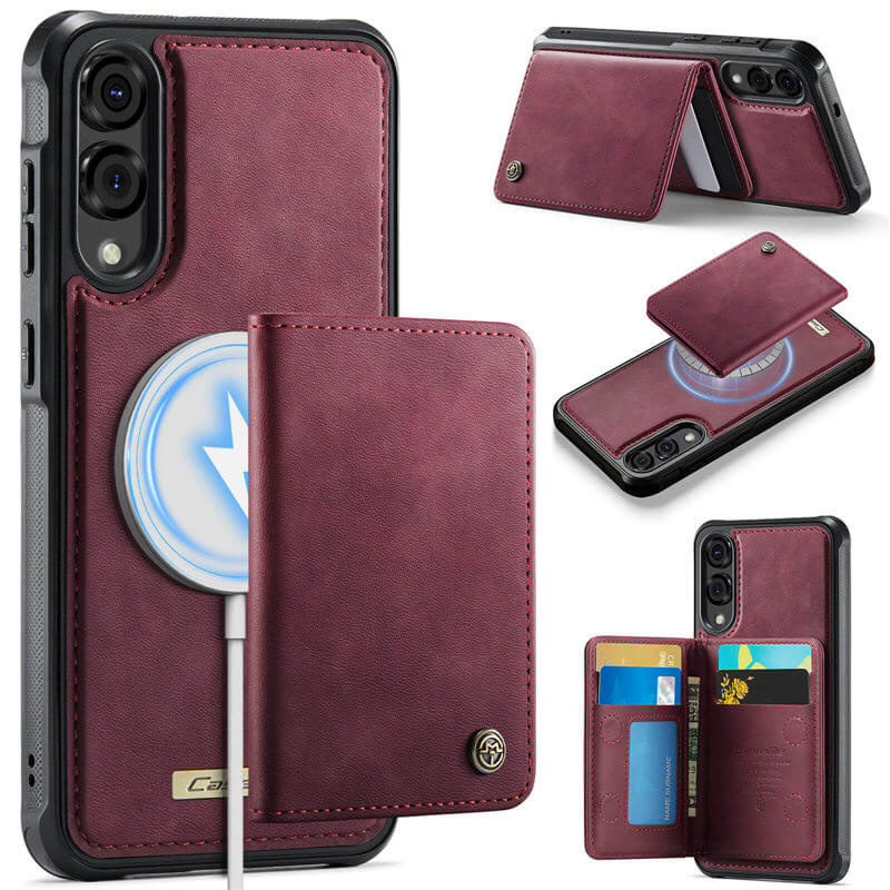 CaseMe Samsung Galaxy S25 Edge 2-in-1 Magnetic Wallet Case with RFID Blocking & Wireless Charging - Red