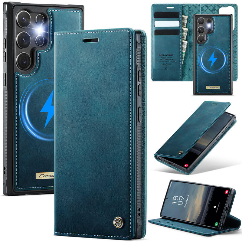 CaseMe Samsung Galaxy S24 Ultra 2-in-1 Magnetic Wallet Case – Wireless Charging & RFID Blocking Blue