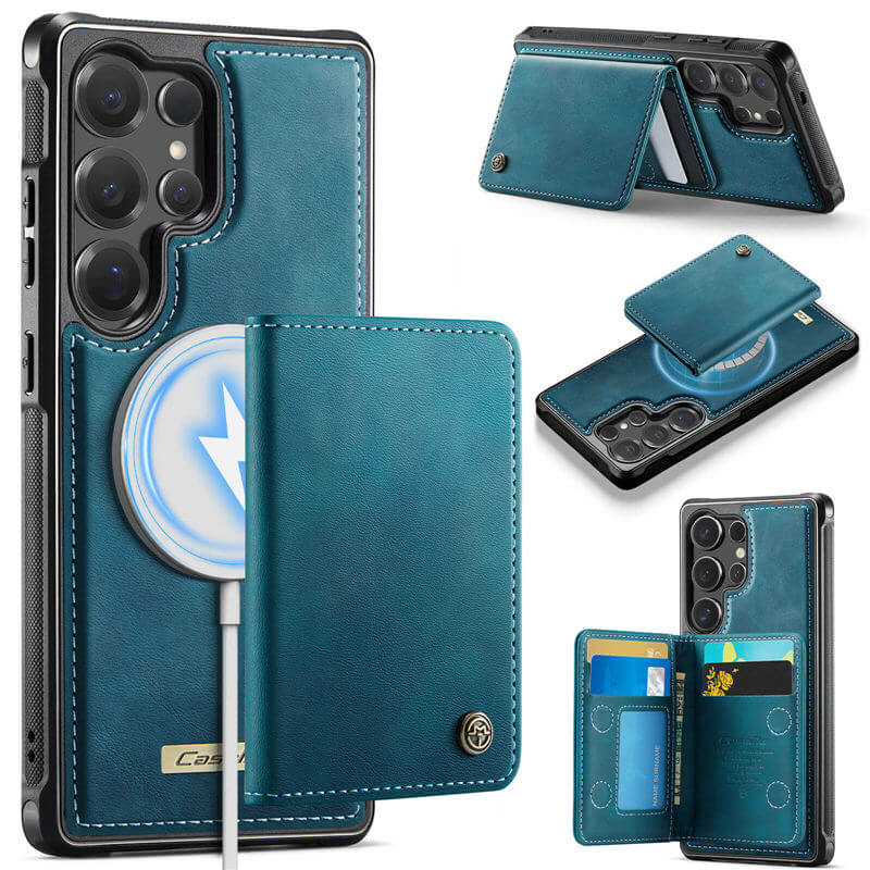 CaseMe Samsung Galaxy S25 Ultra 2-in-1 Magnetic Wallet Case with RFID Blocking & Wireless Charging - Blue