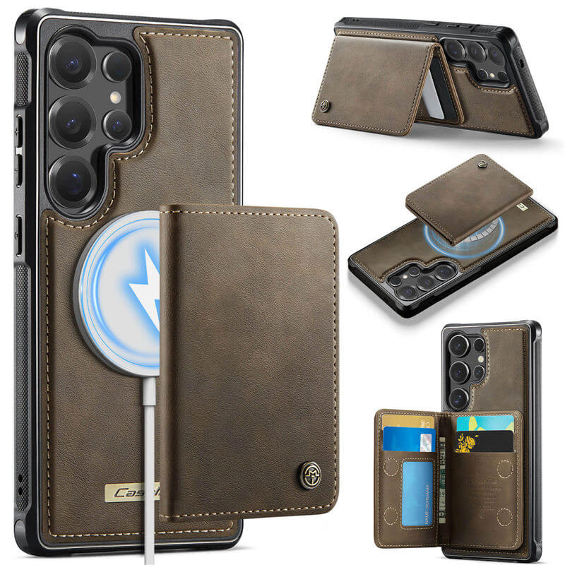 CaseMe Samsung Galaxy S25 Ultra 2-in-1 Magnetic Wallet Case with RFID Blocking & Wireless Charging - Coffee
