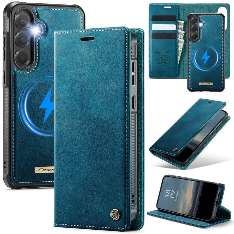 CaseMe Samsung Galaxy S24 2-in-1 Magnetic Wallet Case – Wireless Charging & RFID Blocking Blue