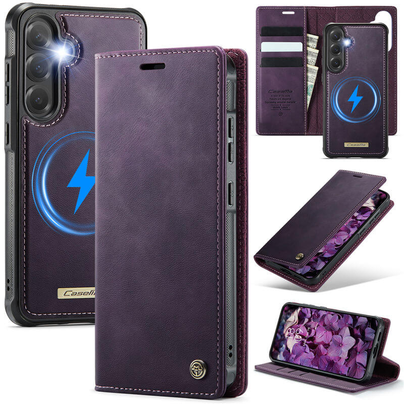CaseMe Samsung Galaxy S24 2-in-1 Magnetic Wallet Case – Wireless Charging & RFID Blocking Purple