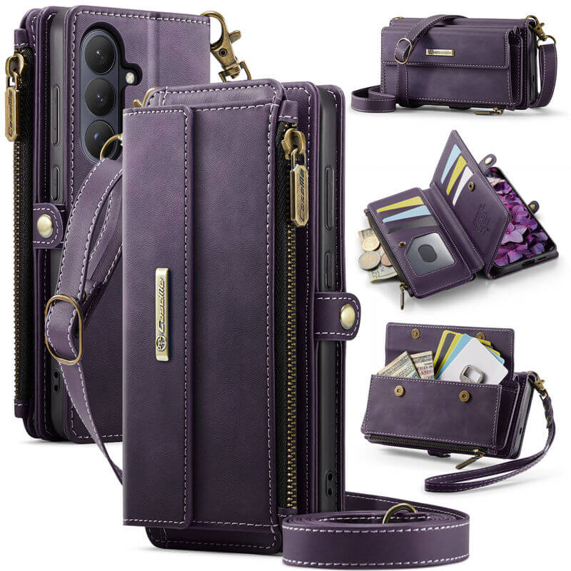 CaseMe Samsung Galaxy S26 Wallet Case – RFID Blocking Crossbody Bag with 9 Card Slots & Wireless Charging Purple