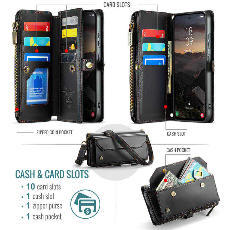 CaseMe Samsung Galaxy S26 Plus RFID Wallet Case with Crossbody Strap