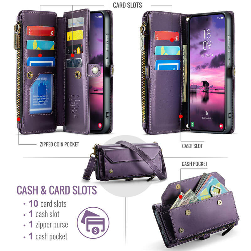 CaseMe Samsung Galaxy S26 Plus RFID Wallet Case with Crossbody Strap