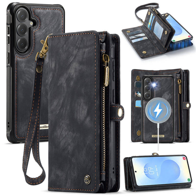 CaseMe Samsung Galaxy S26 2-in-1 Magnetic RFID Wallet Case with Wrist Strap Black