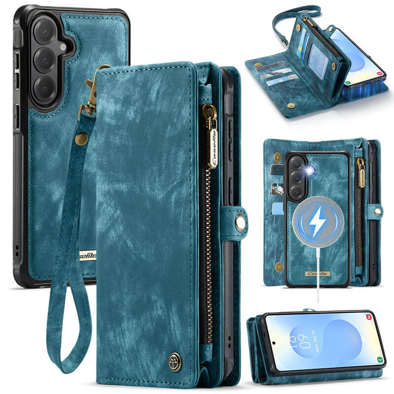 CaseMe Samsung Galaxy S26 2-in-1 Magnetic RFID Wallet Case with Wrist Strap Blue