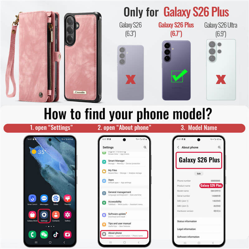 CaseMe Samsung Galaxy S26 Plus 2-in-1 Magnetic RFID Wallet Case