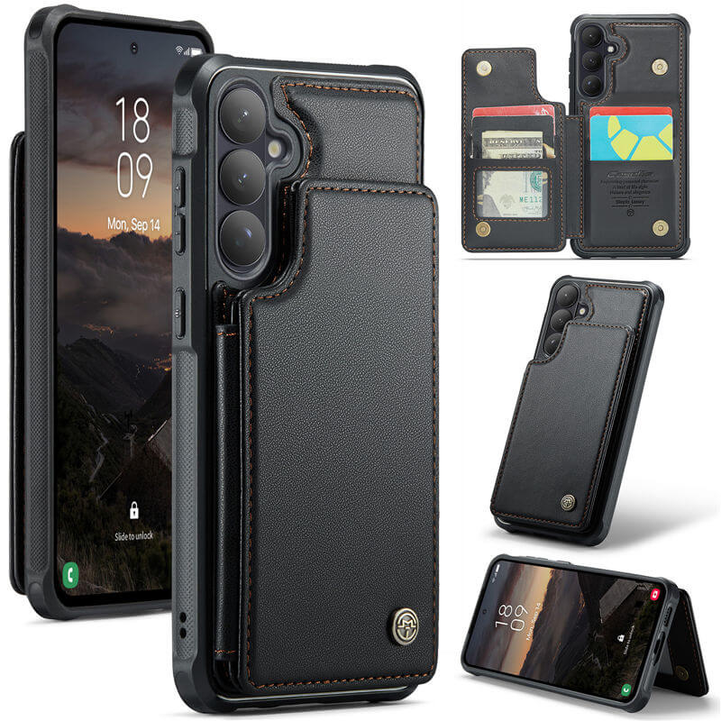 CaseMe Samsung Galaxy S26 Plus RFID Blocking Card Holder Kickstand Case Black