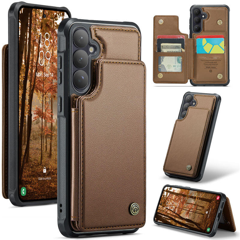 CaseMe Samsung Galaxy S26 Plus RFID Blocking Card Holder Kickstand Case Brown