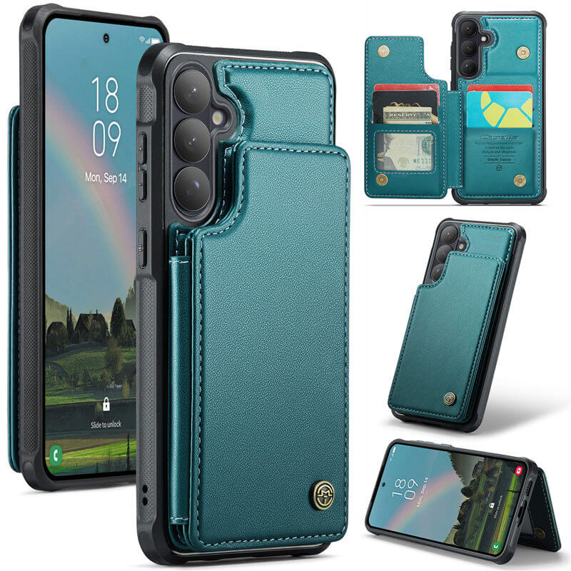 CaseMe Samsung Galaxy S26 Plus RFID Blocking Card Holder Kickstand Case Green