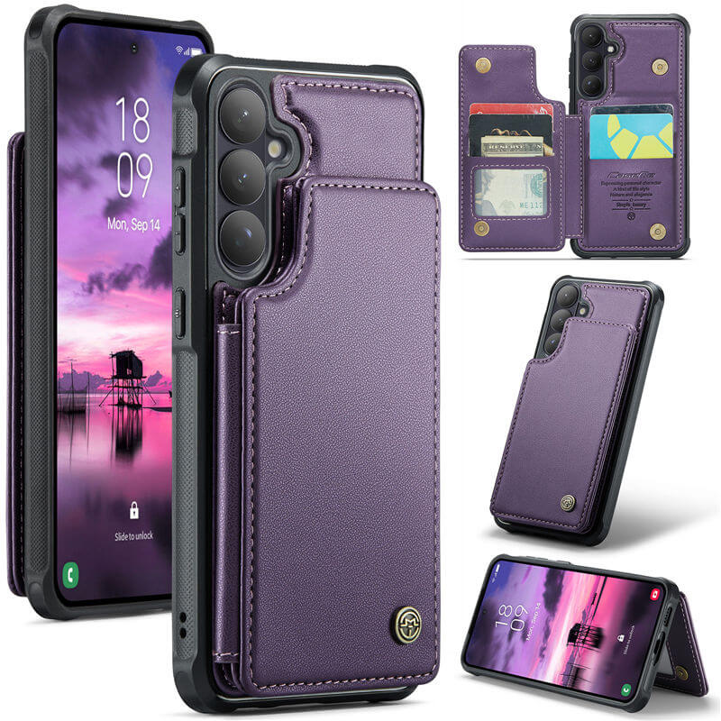 CaseMe Samsung Galaxy S26 Plus RFID Blocking Card Holder Kickstand Case Purple
