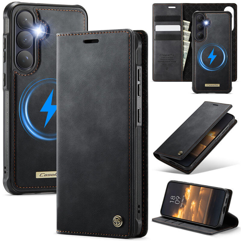 CaseMe Samsung Galaxy S26 2-in-1 Magnetic Wallet Case – Wireless Charging & RFID Blocking Black
