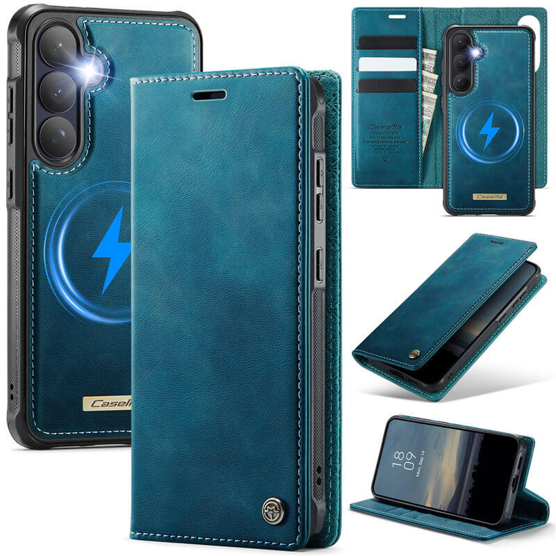 CaseMe Samsung Galaxy S26 2-in-1 Magnetic Wallet Case – Wireless Charging & RFID Blocking Blue