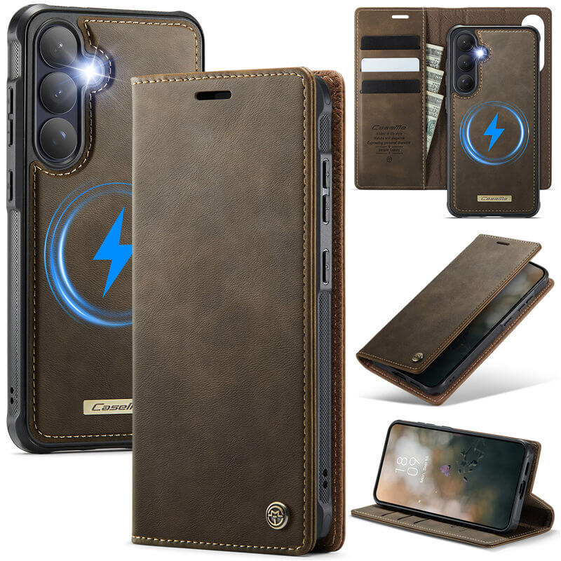 CaseMe Samsung Galaxy S26 2-in-1 Magnetic Wallet Case – Wireless Charging & RFID Blocking Coffee
