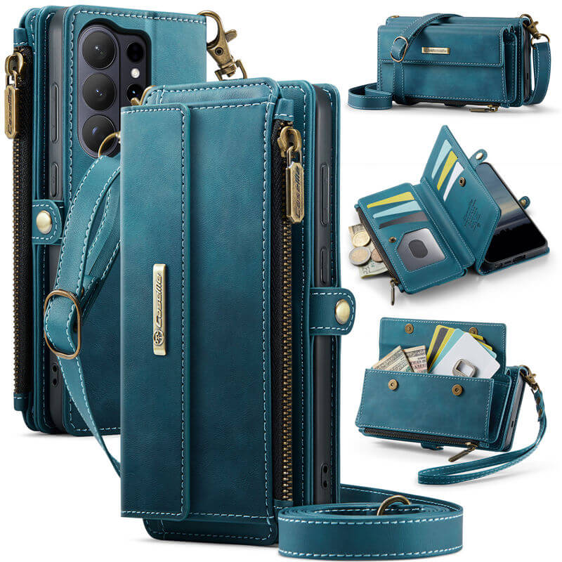 CaseMe Samsung Galaxy S26 Ultra Wallet Case – RFID Blocking Crossbody Bag with 9 Card Slots & Wireless Charging Blue