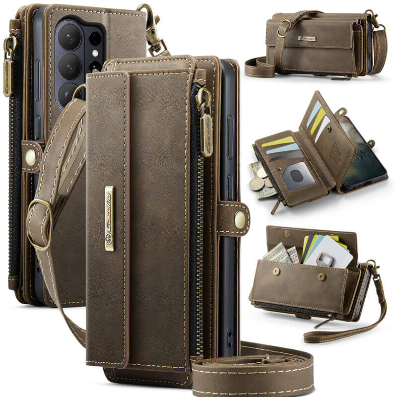 CaseMe Samsung Galaxy S26 Ultra Wallet Case – RFID Blocking Crossbody Bag with 9 Card Slots & Wireless Charging Coffee