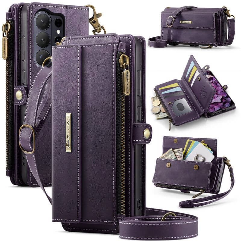 CaseMe Samsung Galaxy S26 Ultra Wallet Case – RFID Blocking Crossbody Bag with 9 Card Slots & Wireless Charging Purple