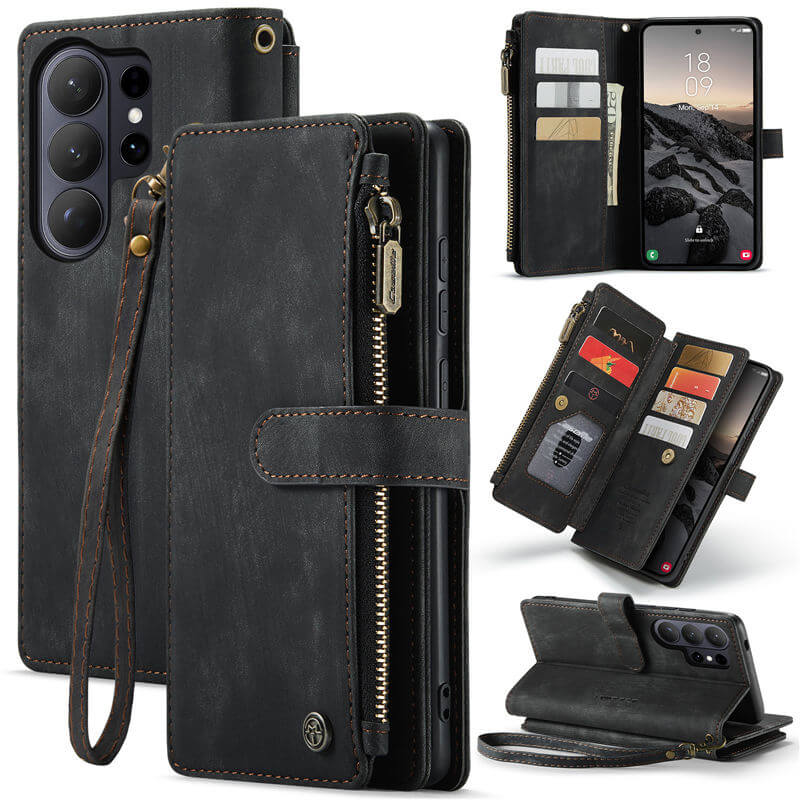 CaseMe Samsung Galaxy S26 Ultra Wallet Case with 10 Card Slots, Zipper Pocket & Wireless Charging Black