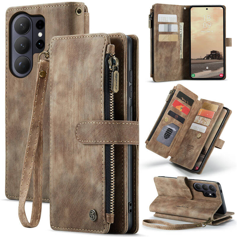 CaseMe Samsung Galaxy S26 Ultra Wallet Case with 10 Card Slots, Zipper Pocket & Wireless Charging Coffee