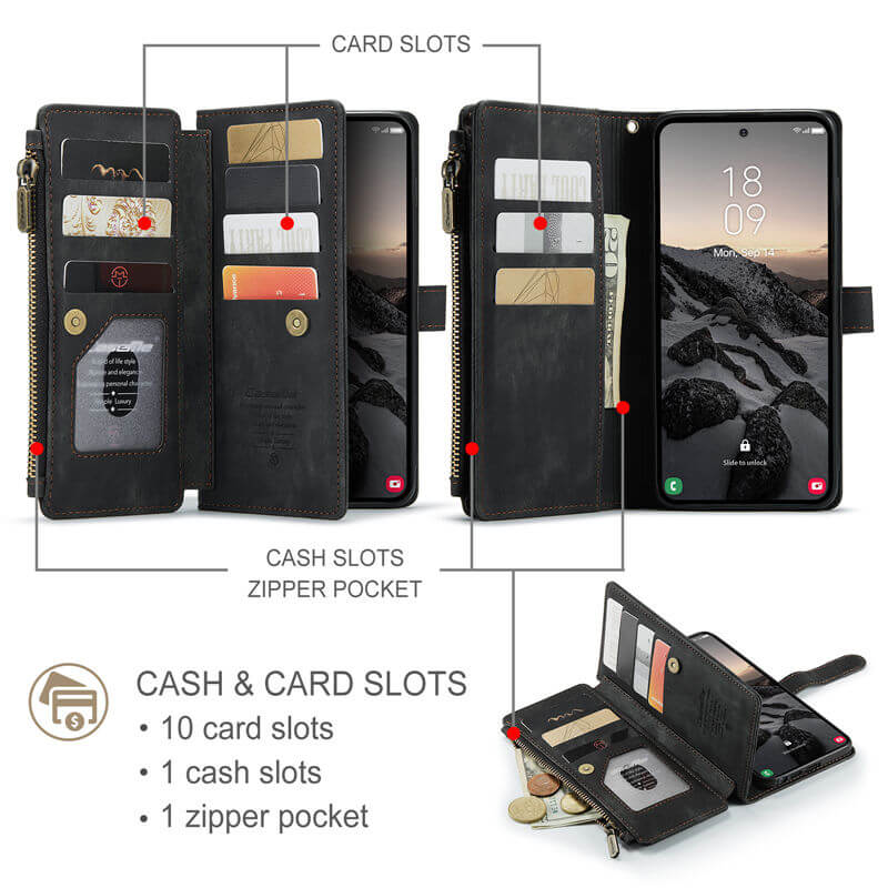 CaseMe Samsung Galaxy S26 Ultra Wallet Case with 10 Card Slots, Zipper Pocket & Wireless Charging
