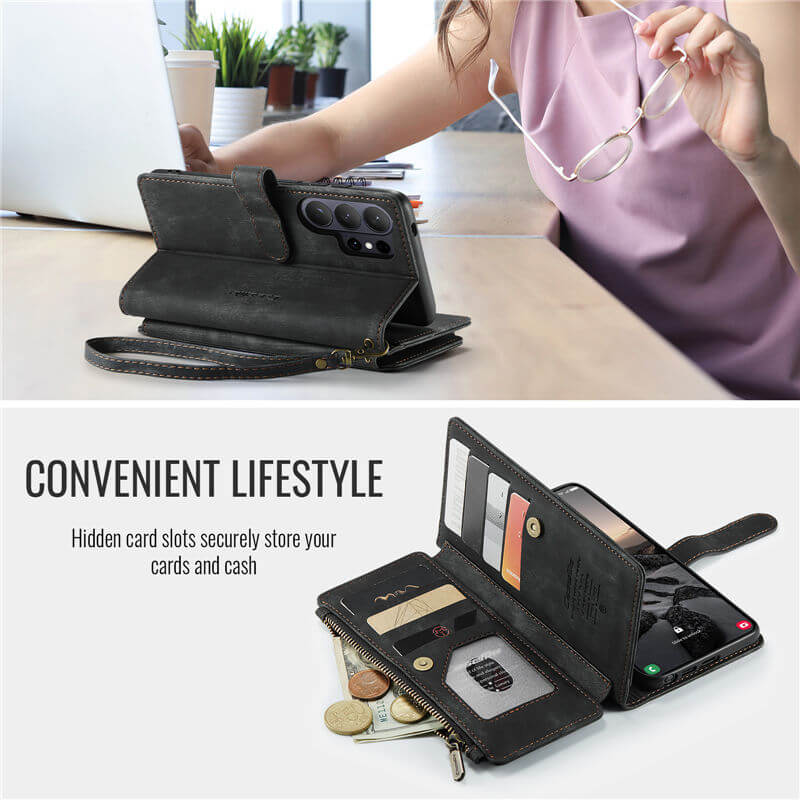 CaseMe Samsung Galaxy S26 Ultra Wallet Case with 10 Card Slots, Zipper Pocket & Wireless Charging