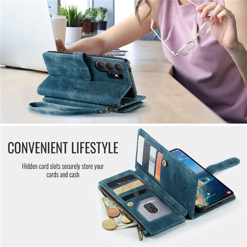 CaseMe Samsung Galaxy S26 Ultra Wallet Case with 10 Card Slots, Zipper Pocket & Wireless Charging