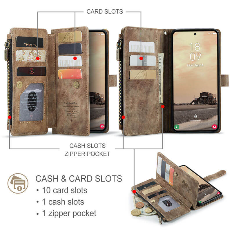 CaseMe Samsung Galaxy S26 Ultra Wallet Case with 10 Card Slots, Zipper Pocket & Wireless Charging