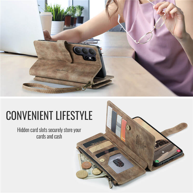 CaseMe Samsung Galaxy S26 Ultra Wallet Case with 10 Card Slots, Zipper Pocket & Wireless Charging