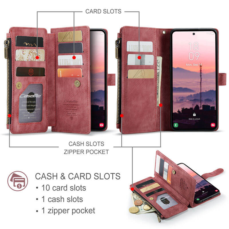 CaseMe Samsung Galaxy S26 Ultra Wallet Case with 10 Card Slots, Zipper Pocket & Wireless Charging