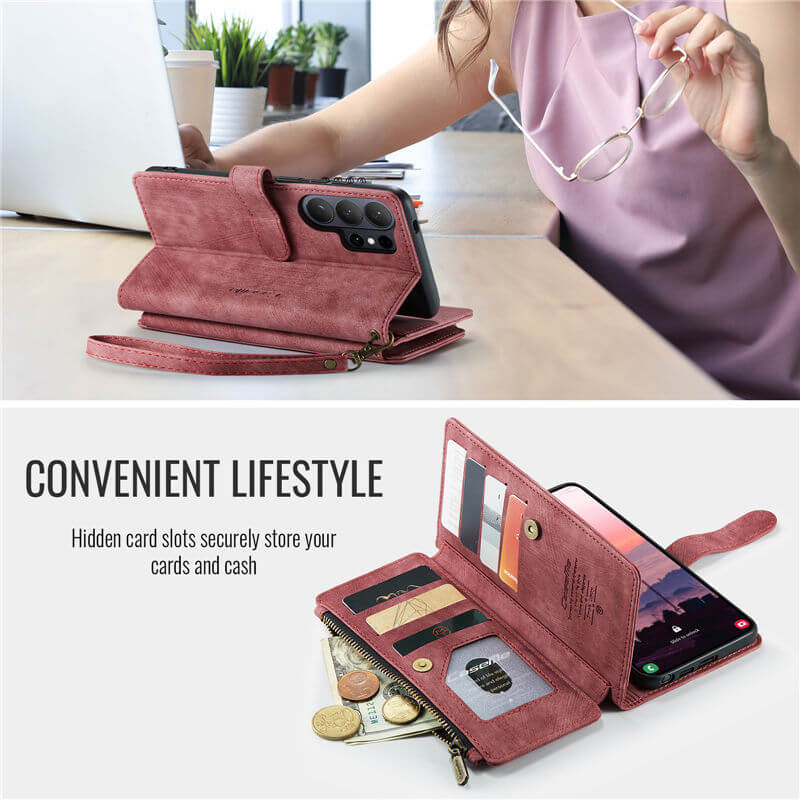 CaseMe Samsung Galaxy S26 Ultra Wallet Case with 10 Card Slots, Zipper Pocket & Wireless Charging