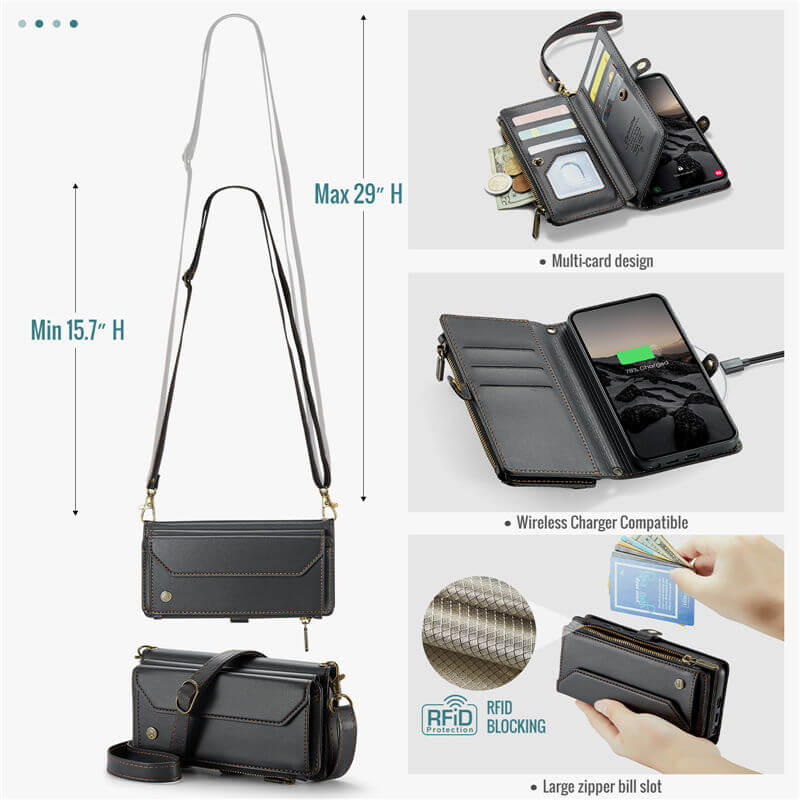 CaseMe Samsung Galaxy S26 Ultra RFID Wallet Case with Crossbody Strap