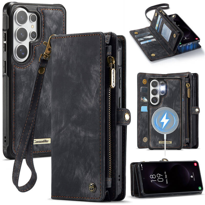 CaseMe Samsung Galaxy S26 Ultra 2-in-1 Magnetic RFID Wallet Case with Wrist Strap Black