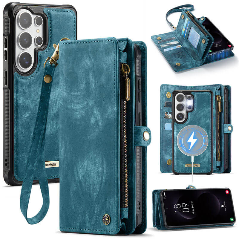 CaseMe Samsung Galaxy S26 Ultra 2-in-1 Magnetic RFID Wallet Case with Wrist Strap Blue