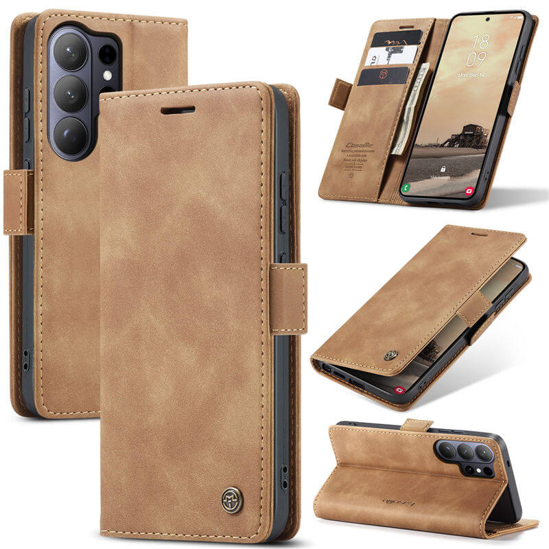 CaseMe Samsung Galaxy S26 Ultra Wallet Case with Magnetic Closure & Kickstand Brown