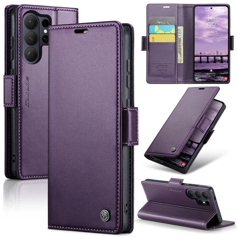 CaseMe Samsung Galaxy S26 Ultra RFID Wallet Case with Magnetic Buckle & Wireless Charging Purple